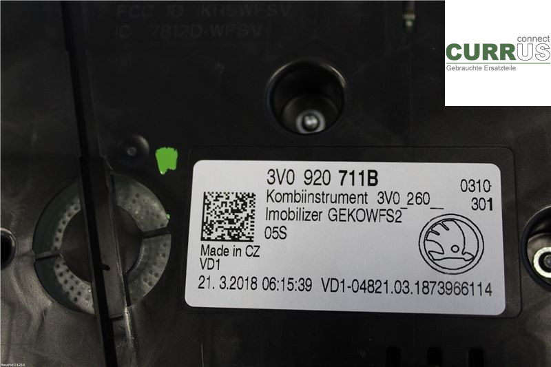 SKODA SUPERB 16- Instrumentenkombination 3V0920711B DFHA