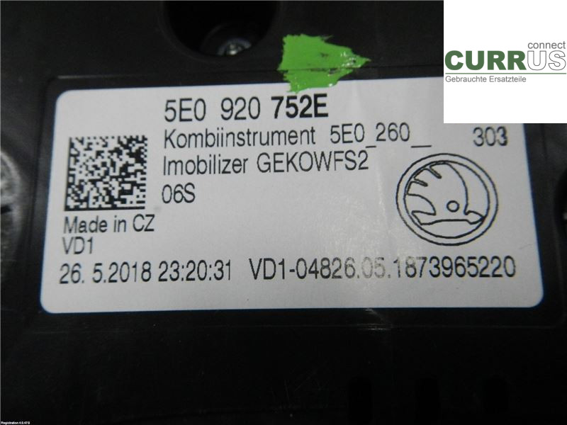 SKODA OCTAVIA  13-20 Instrument cluster / comb 5E0920752E 1.4 CPWA