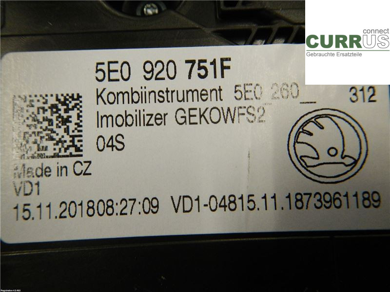 SKODA OCTAVIA  13-20 Instrument cluster / comb 5E0920751F 2.0 DFFA