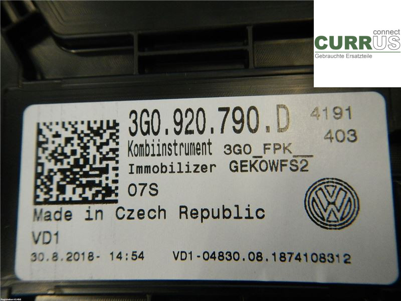 VW PASSAT  15-19 Instrumentenkombination 3G0920791D 2.0 DFHA