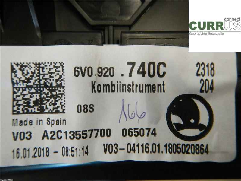 SKODA FABIA  15- Instrument cluster / comb 6V0920740C 1,0L CHZC
