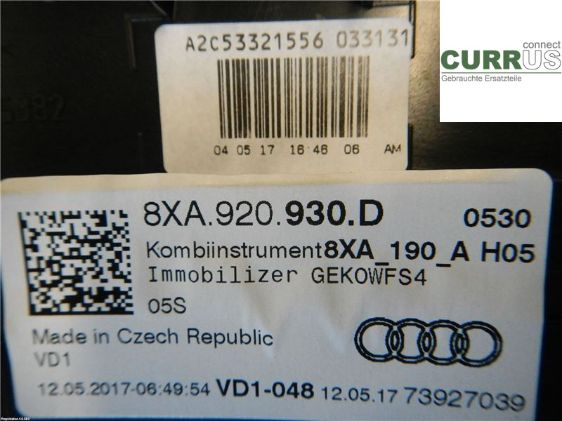 AUDI A1 19- Instrument cluster / comb 8XA920930D 1,4L CZCA
