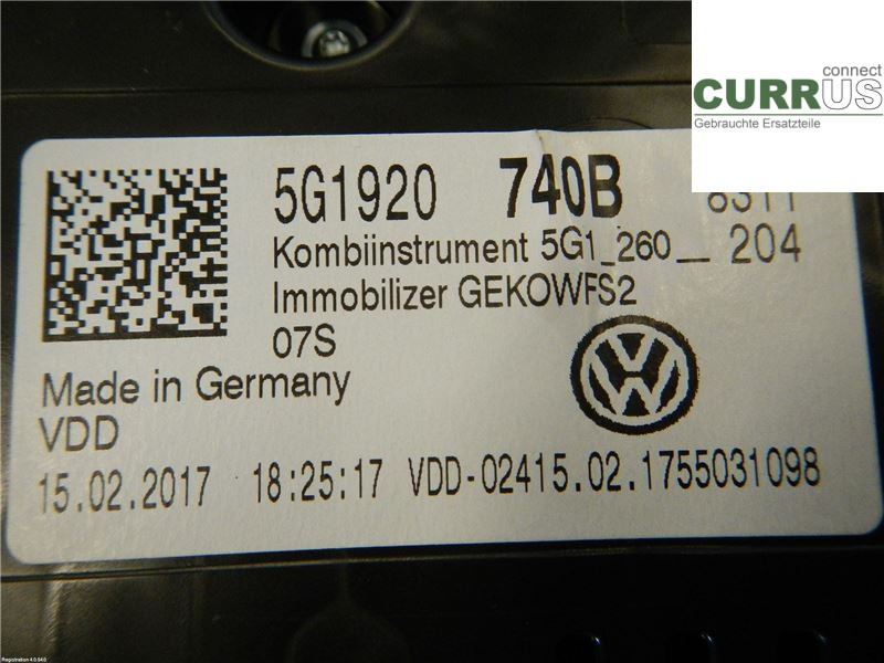 VW GOLF / E-GOLF VII   13-20 Instrument cluster / comb 5G1920740B 1,8L CJSB