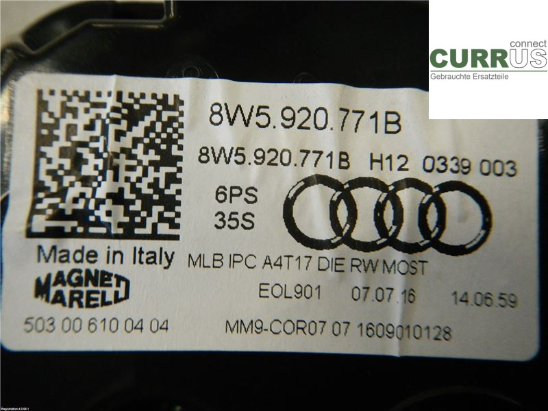AUDI A4/S4  B9 16-19 Instrumentenkombination 8W5920701B 2,0L DETA