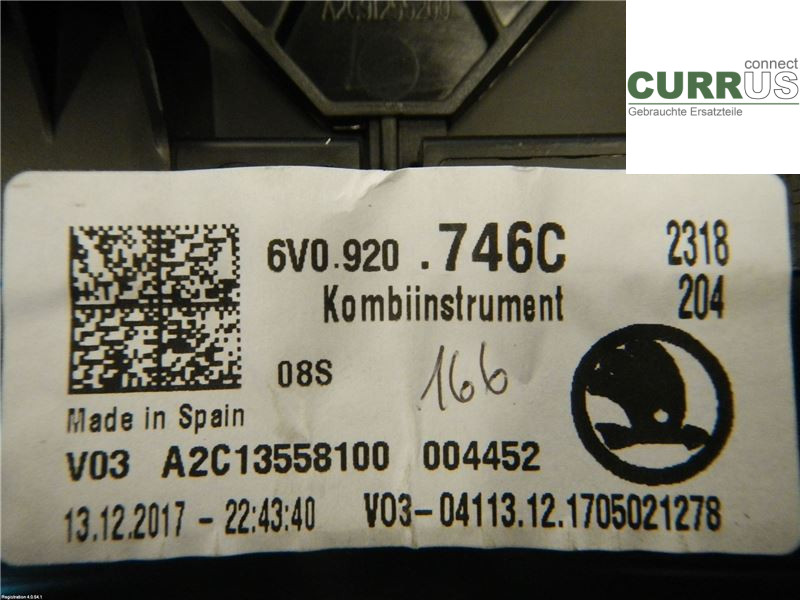 SKODA FABIA  15- Instrument cluster / comb 6V0920746C 1,0l CHZC