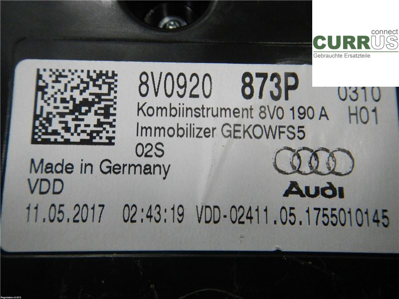 AUDI A3/S3 8V  13-20 Instrument cluster / comb 8V0920873P 2,0L DCYA