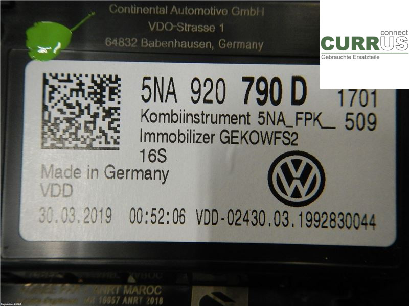 VW TIGUAN 16- Instrumentenkombination 5NA920790D 2,0L DFHA