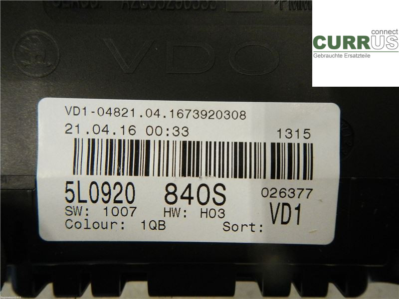 SKODA YETI Instrument cluster / comb 5L0920840S 1.4L CZDA