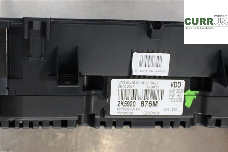 VW CADDY  16-20 Instrument cluster / comb 2K5920876MX 1.4L CPWA