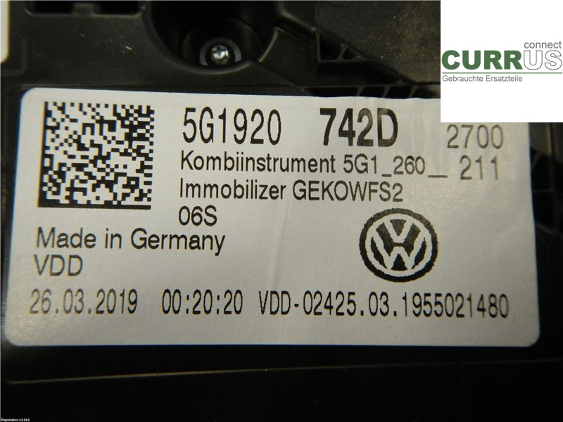 VW GOLF / E-GOLF VII   13-20 Zestaw wskaźników / liczników  1.5L DHFA