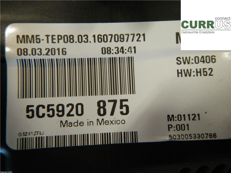 VW BEETLE     12- Instrumentkam 5C5920875X 1.2L CYVD
