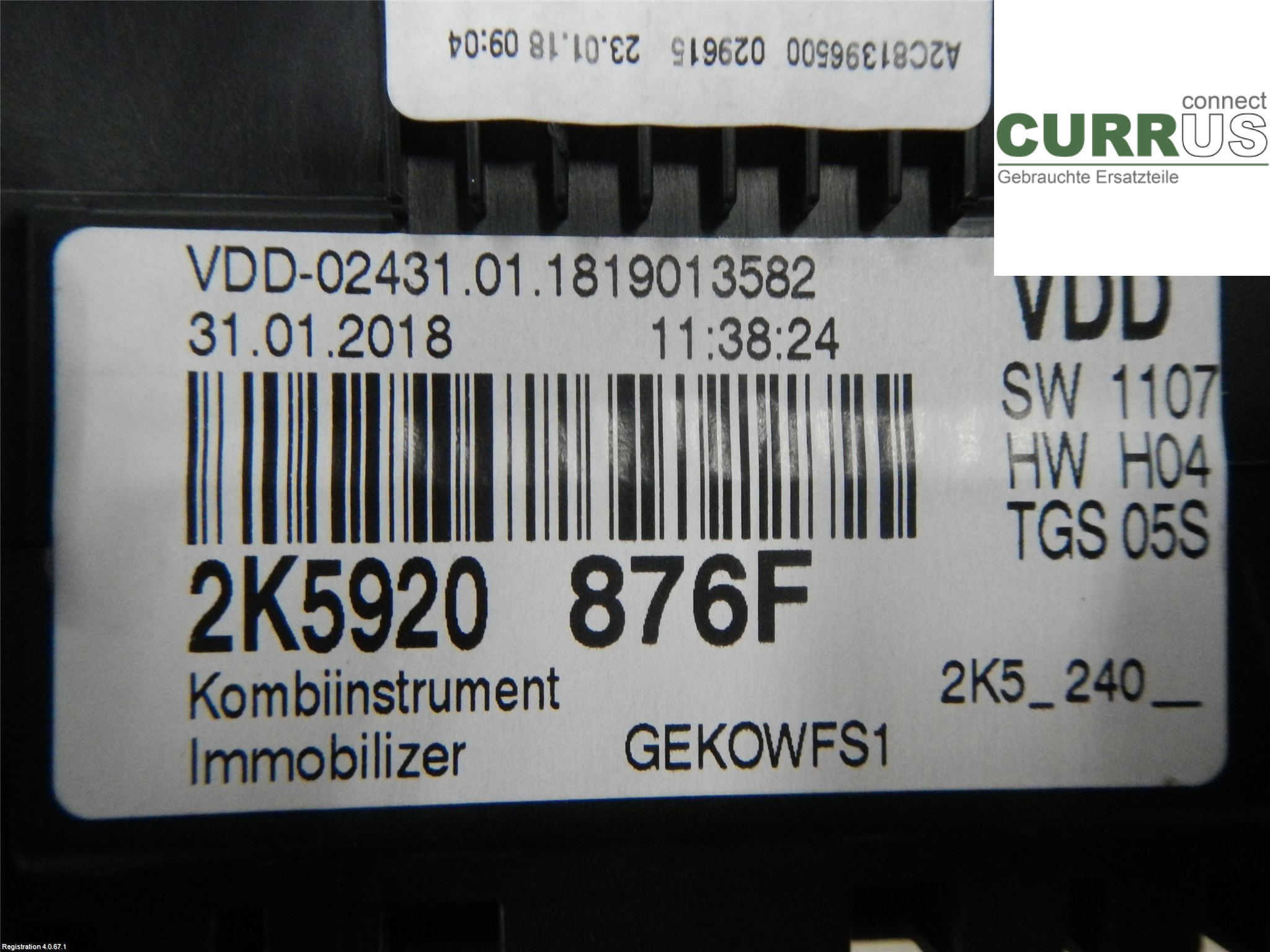 VW CADDY  16-20 Instrument cluster / comb 2K5920876FX 2.0L DFSB
