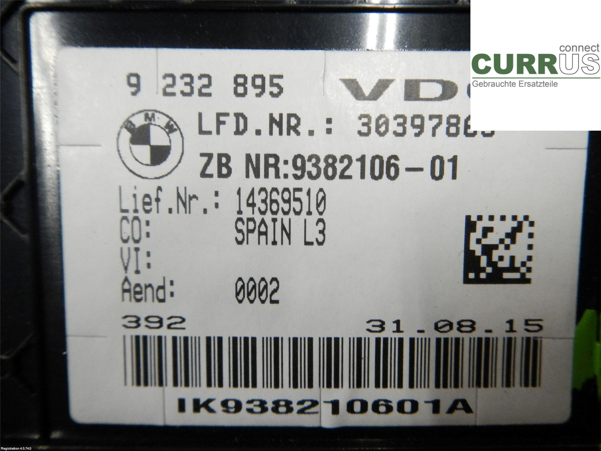 BMW 3 F30/F31/F80    12-19 Instrument cluster / comb 62105A03A33 2.0L B47-C20A