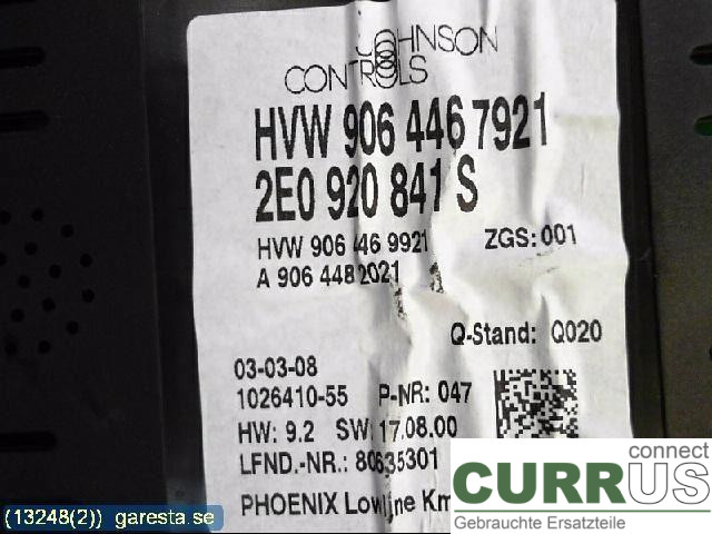 VW CRAFTER  06-16 Instrumentpanel / kombiinstrument 2E0920841S BJM 018160, 120