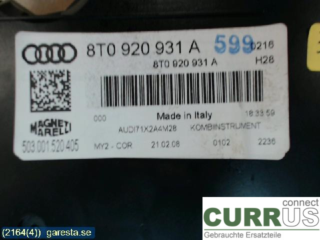 AUDI A5  07-16 Bloc instruments / combiné 8T0920931A 2,7TDI, 140KW