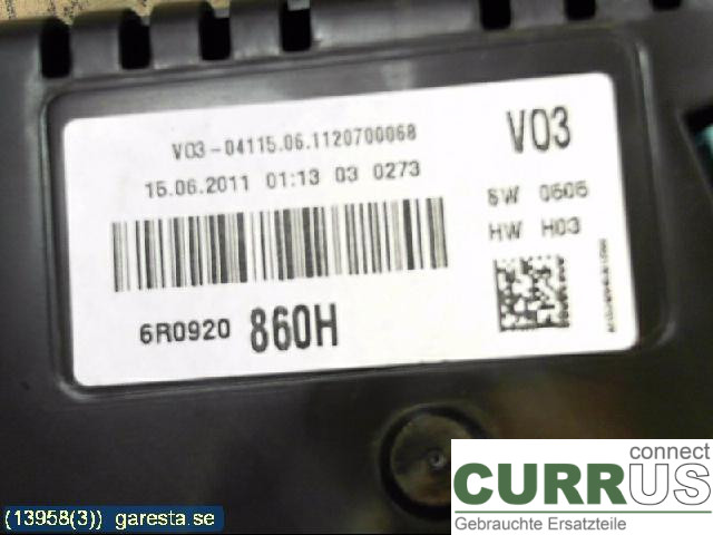VW POLO       10-17 Bloc instruments / combiné 6R0920860H 1,4I, CGG, 63KW