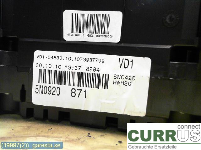 VW GOLF PLUS/CROSS GOLF 04-14 Instrument cluster / comb  1,4TSI, CAXA, 9