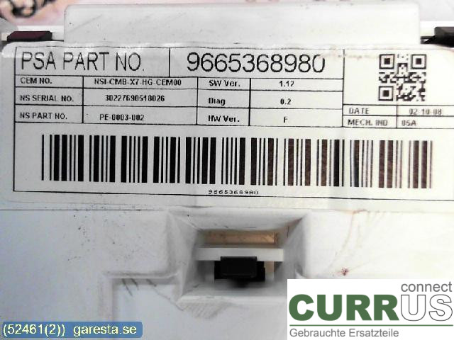CITROEN C5  08-17 Instrument cluster / comb 9665368980 2,0 RHR (DW10BT