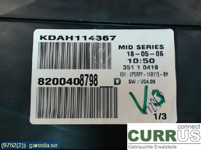 RENAULT MÉGANE II  06-08 Instrument cluster / comb 8200408798 1.9DCI 96KW