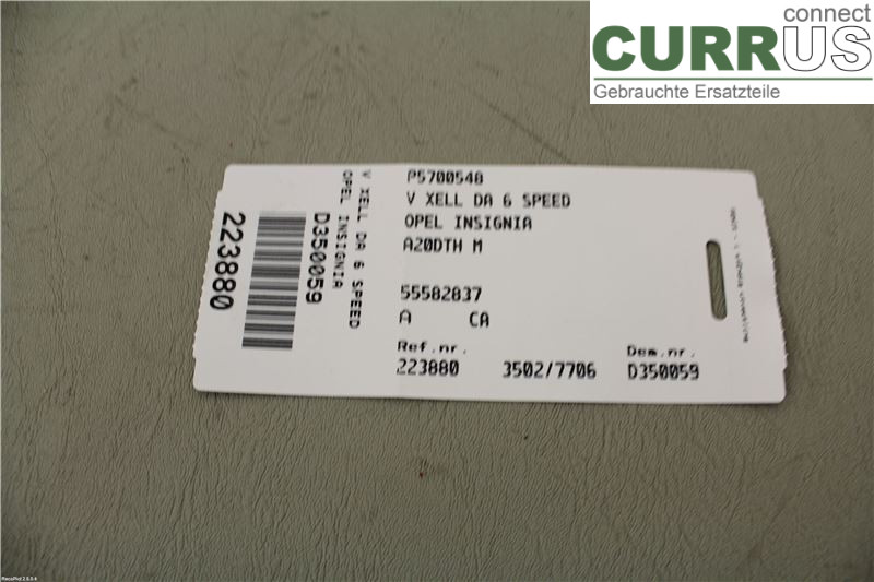 OPEL INSIGNIA  09-16 Gearbox (6-speed) 95521097 A20DTH