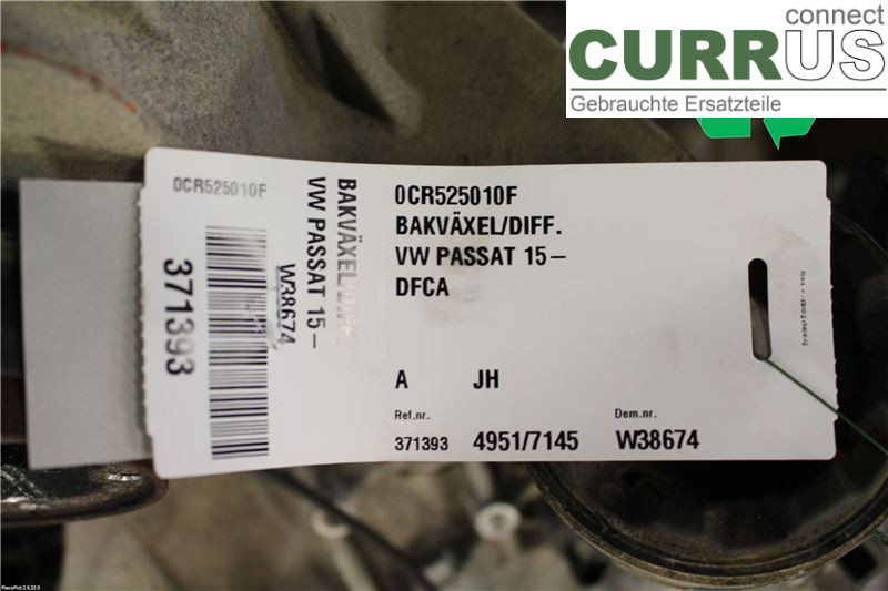 VW PASSAT  15-19 Differential 0CR525010F DFCA