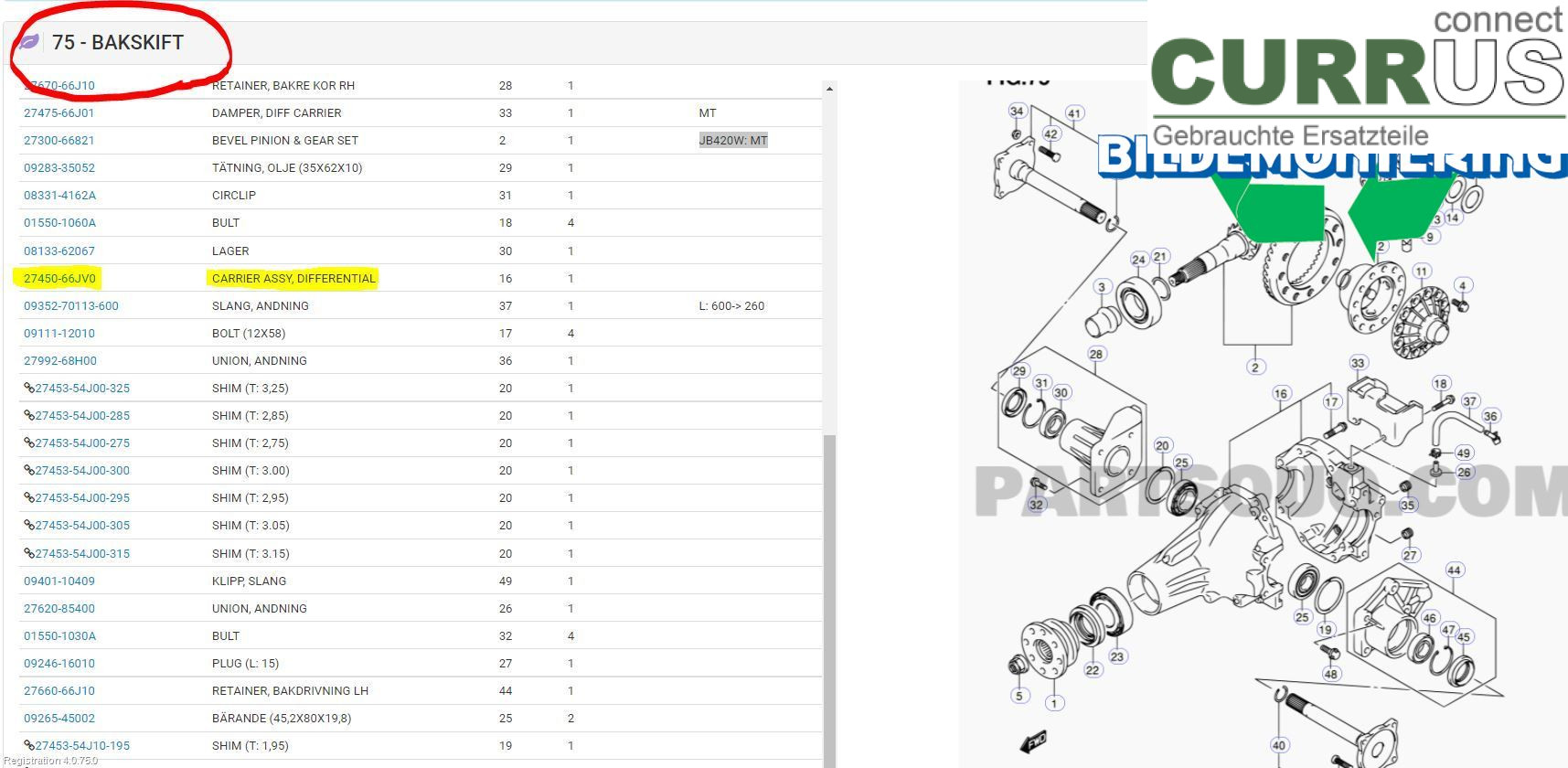SUZUKI GRAND VITARA II  06-14 Differential 2745067JV0 J20A