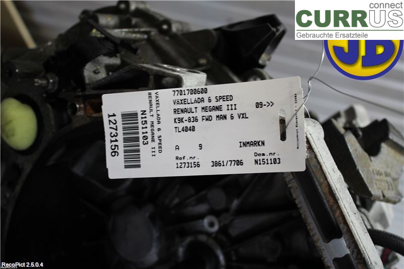 RENAULT MEGANE III 09-15 Gearbox (6-speed) 7701700600 K9K-836