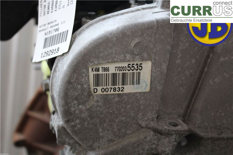 RENAULT MEGANE III 09-15 Engine 7711497628 K4M866 D007832