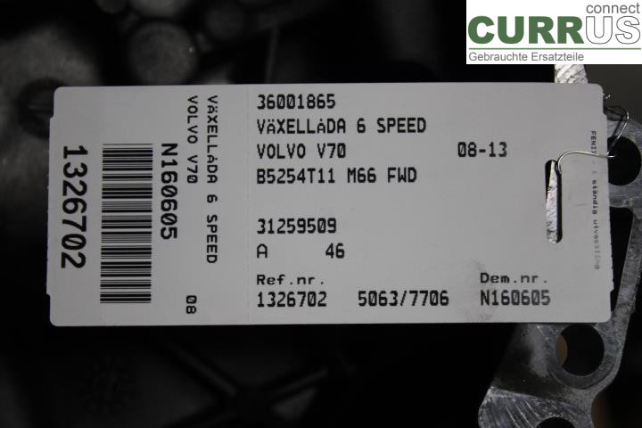 VOLVO V70      08-13 6-Gang-Getriebe 36001865 B5254T11