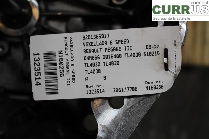 RENAULT MEGANE III 09-15 Gearbox (6-speed) 8201365917 K4M866 D016480